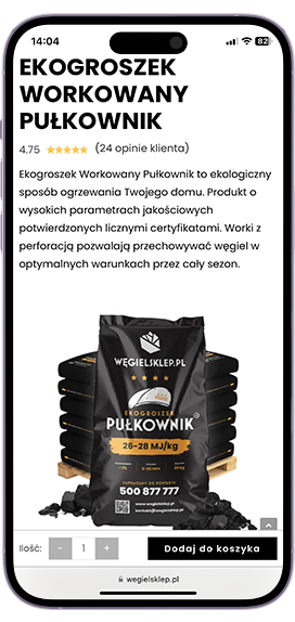 Case Study WęgielSklep - Mockup Aplikacji Mobilnej - Strona Produktowa Pułkownik