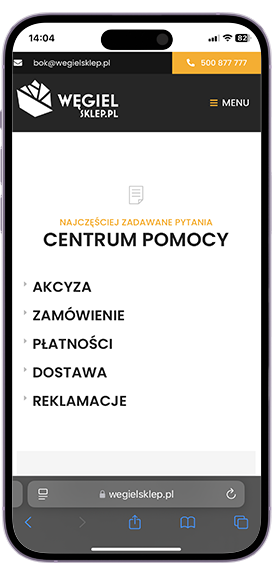 Case Study WęgielSklep - Mockup Aplikacji Mobilnej - Pomoc